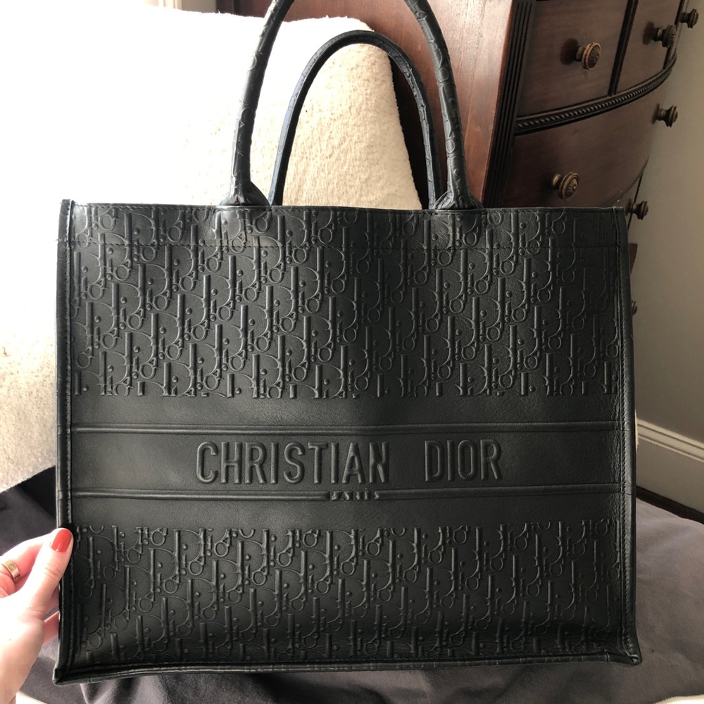 AUTHENTIC rare Dior book tote black leather